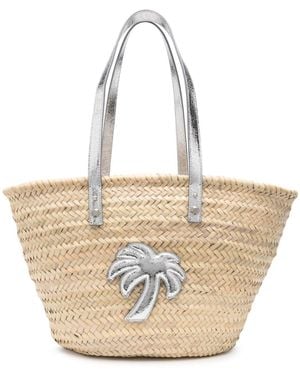 Palm Angels Logo-Appliqué Straw Beach Bag - Natural