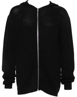 Rick Owens Ribbed-Knit Zip-Up Hoodie - Black