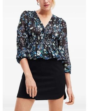 Desigual Floral Plumetis Blouse - Black