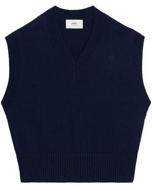 Ami Paris Ami De Coeur Knitted Vest - Blue