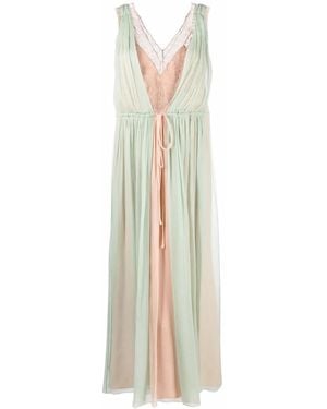 Alberta Ferretti Robe En Soie Mélangée À Empiècements Contrastants - White