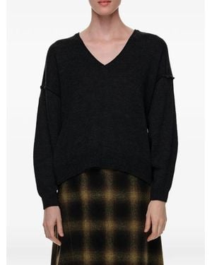 Bimba Y Lola Dunkelgrau Melierter Pullover Mit V-Ausschnitt - Schwarz