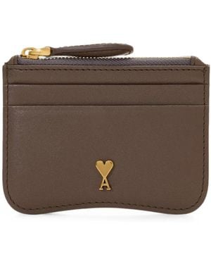 Ami Paris Paris Paris Zipped Cowhide-Leather Card Holder - Brown
