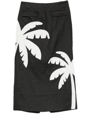 FARM Rio Falda Larga Con Palmeras Estampadas - Negro