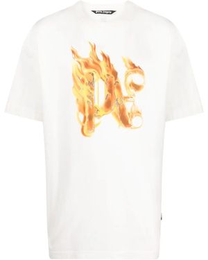 Palm Angels Magliette bianca con monogramma burning pa - Bianco