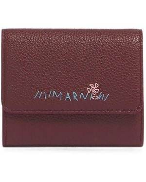 Marni Burgundy Leather Flap Cardholder With Mending - Purple