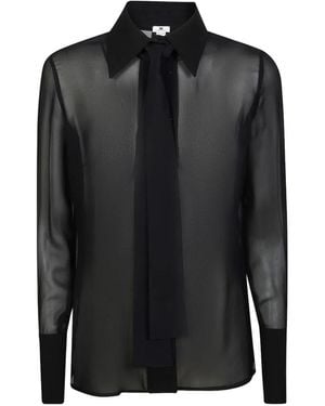 Elisabetta Franchi Sheer Front Tie Blouse - Black