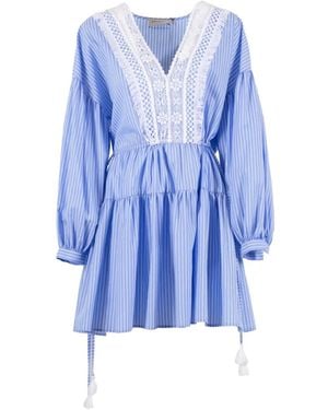 Ermanno Scervino Striped Lace-Insert Mini Dress - Blue