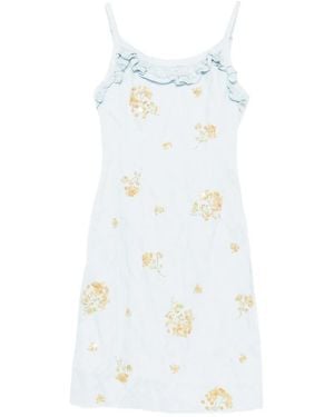 ShuShu/Tong Robe Mi-Longue À Volants Et Ornement Floral - White