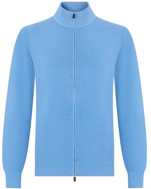 Fedeli Zip-Up High-Neck Cardigan - Blue