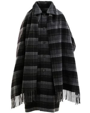 Polo Ralph Lauren Check-Pattern Scarf-Detail Coat - Black