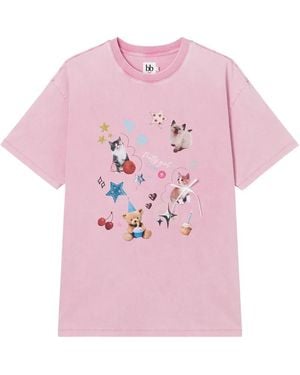 B+ AB Graphic-Print Bow-Detail T-Shirt - Pink
