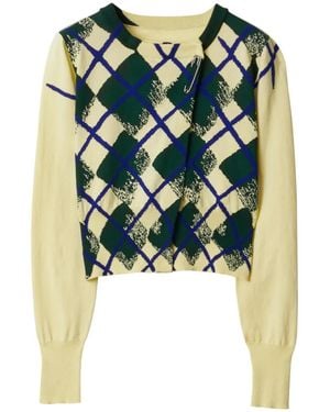 Burberry Argyle-Intarsia Cropped Cotton Jumper - Blue