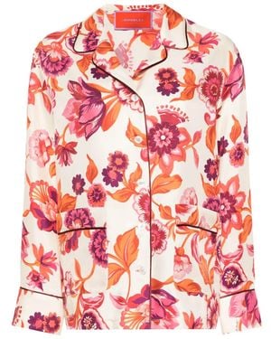 La DoubleJ Pyjama-Oberteil Aus Seide Mit Blumen-Print - Rot