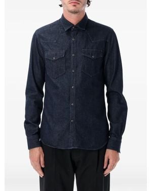 Xacus Flap-Chest-Pockets Denim Shirt - Blue