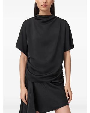 AllSaints Leslie Ruched Cowl-Neck Top - Black