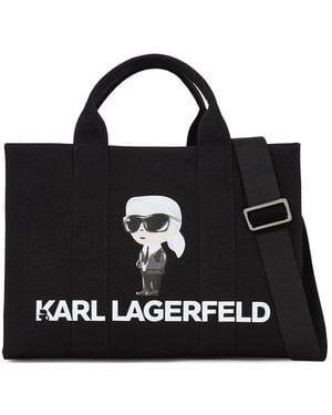 KARL LAGERFELD Ikon Aquarelle Canvas Tote Bag - Black