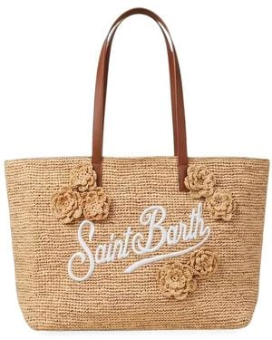 MC2 Saint Barth City Floral-Appliqué Shoulder Bag - Natural
