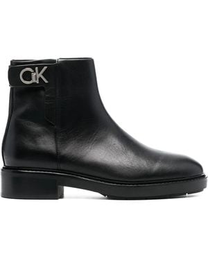 Calvin Klein 35Mm Logo-Plaque Ankle Boots - Black