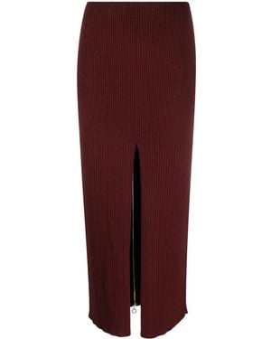 Patou Merino-Blend Ribbed Knit Midi Skirt - Red