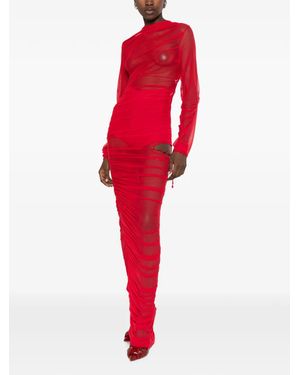 Atu Body Couture Ruched Bead-Embellished Maxi Dress - Red