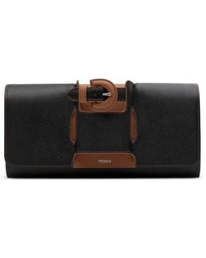 PERRIN Paris La Parisienne Buckled Leather Clutch Bag - Black
