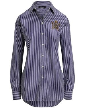 Ralph Lauren Stripe-Print Logo-Embroidered Shirt - Blue