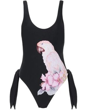 Chloé Bañador Con Loro Estampado Y Lazo Lateral - Negro