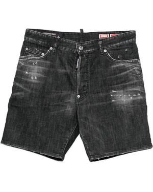 DSquared² Short Ceinturé À Effet Usé - Black
