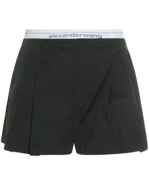 Alexander Wang Logo-Waistband Pleated Shorts - Black