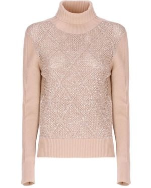 D.exterior Embellished High-Neck Sweater - Pink