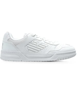 EA7 Logo-Embossed Leather Sneakers - White
