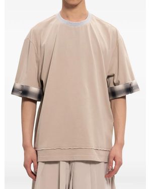 Feng Chen Wang Checked-Cuff Layered-Hem T-Shirt - Natural