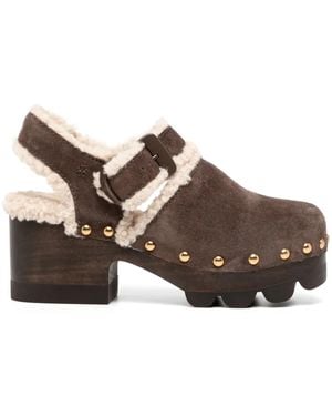 Tory Burch Shearling Lug Sole Clogs 70Mm - Brown