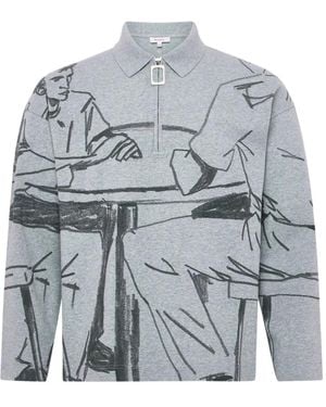 JW Anderson Half-Zip Illustration Sweatshirt - Grey
