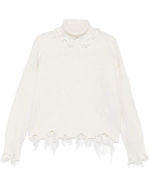 The Seafarer Stella Frayed-Edges High-Neck Sweater - White