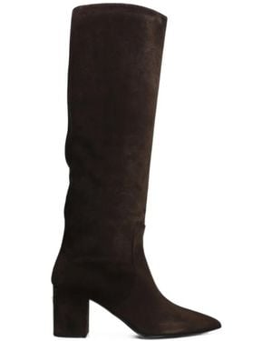 Via Roma 15 Logo-Plaque Pointed-Toe Knee-High Boots - Black