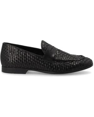 Frau Woven-Leather Saddle Loafers - Black