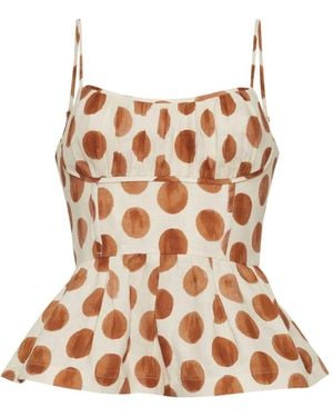Cara Cara Alba Polka-Dot Peplum Top - Brown