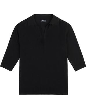 Fay Three-Quarter Sleeve Polo Sweater - Black