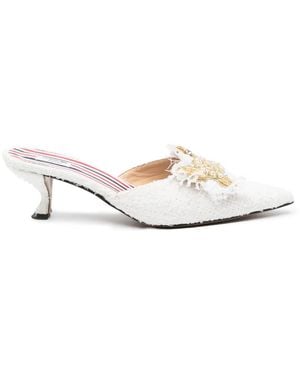 Thom Browne Mules Icon Patch Con Tacón De 50Mm - Blanco