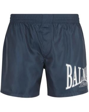 Balmain Logo-Print Swim Shorts - Blue