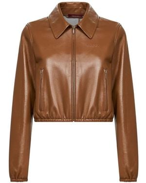 Gucci Embossed-Logo Leather Jacket - Brown