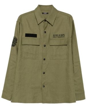 Balmain Embroidered-patch pocket shirt - Grün