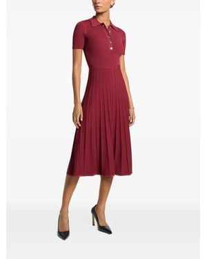 Michael Kors Ribbed-Knit Pleated Midi Dress - Red