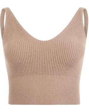 Peserico Ribbed V-Neck Crop Top - Natural