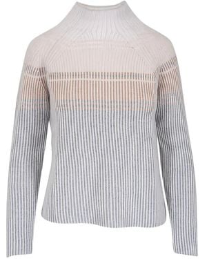 Kinross Cashmere Striped Ribbed-Knit Jumper - White