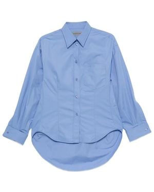 Balenciaga Logo-Embroidered Curved-Hem Shirt - Blue