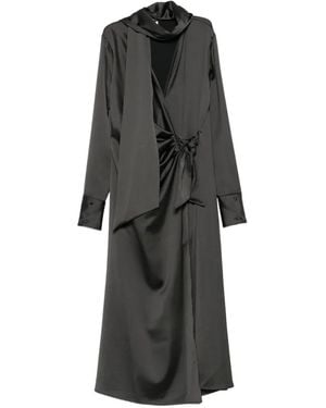 Imperial Satin-Finish Wrap Midi Dress - Black