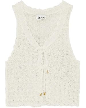 Ganni Pointelle-Knit Vest - Natural